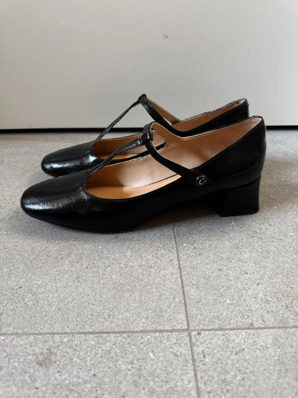 Coach Angelina t-strap patent leather black pumps